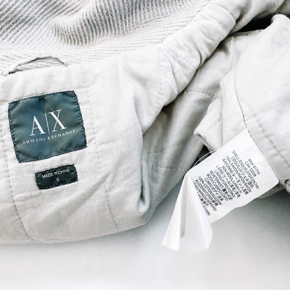 Armani Exchange Gray Beige Wool Blend Double Breasted Collar Bomber Jacket Sz S - Picture 5 of 8